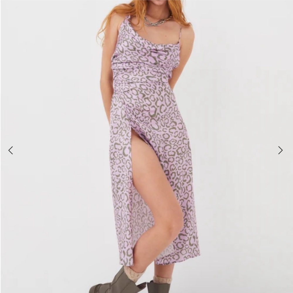 For Love and Lemons Purple Leopard Print Midi Dress